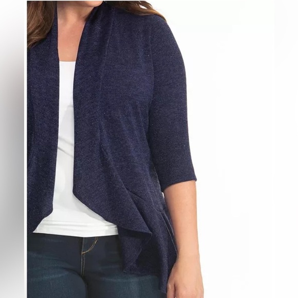 Kiyonna Cardigan 0X Love Story Cardigan Top Open Front + Tie Waterfall Hem Blue - Picture 3 of 7